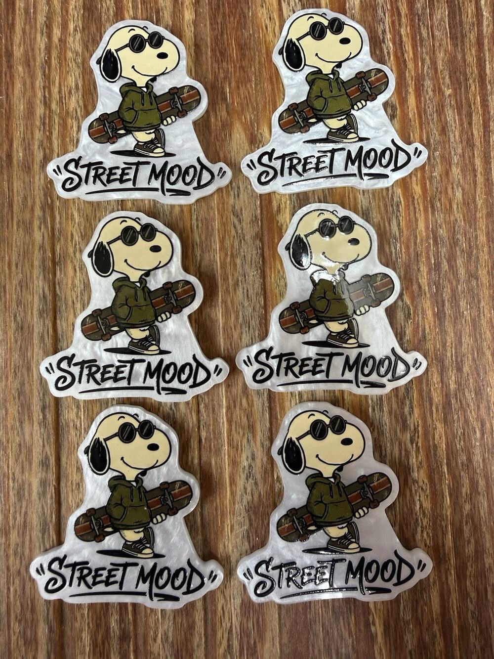 6 Pc Street Mood Snoopy Acrylic Flatbacks